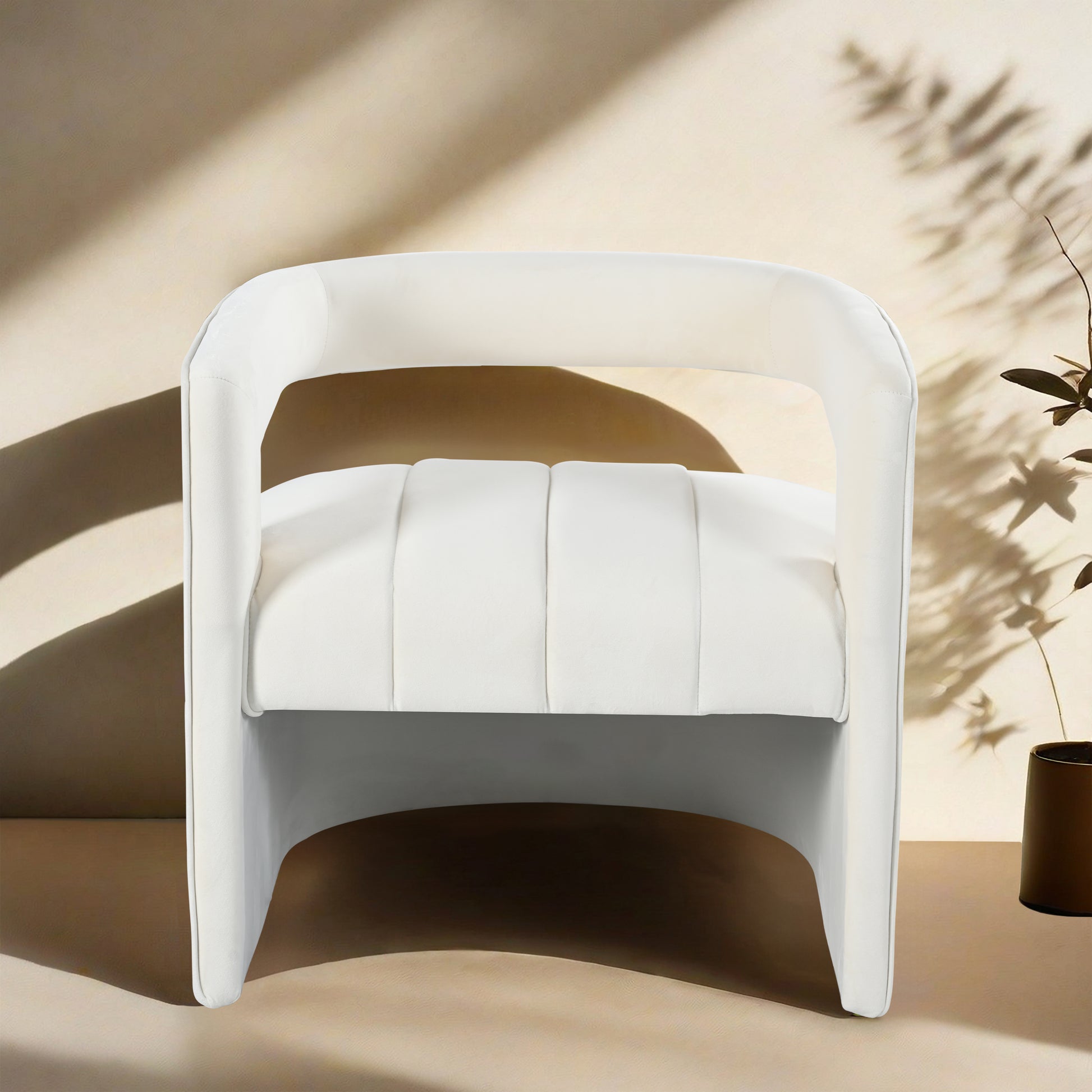 Modern Velvet Accent Chair With Ribbed Detail, Luxury Curved Fully Upholstered Accent Chair, Ivory White No Assembly Needed Ivory White Velvet