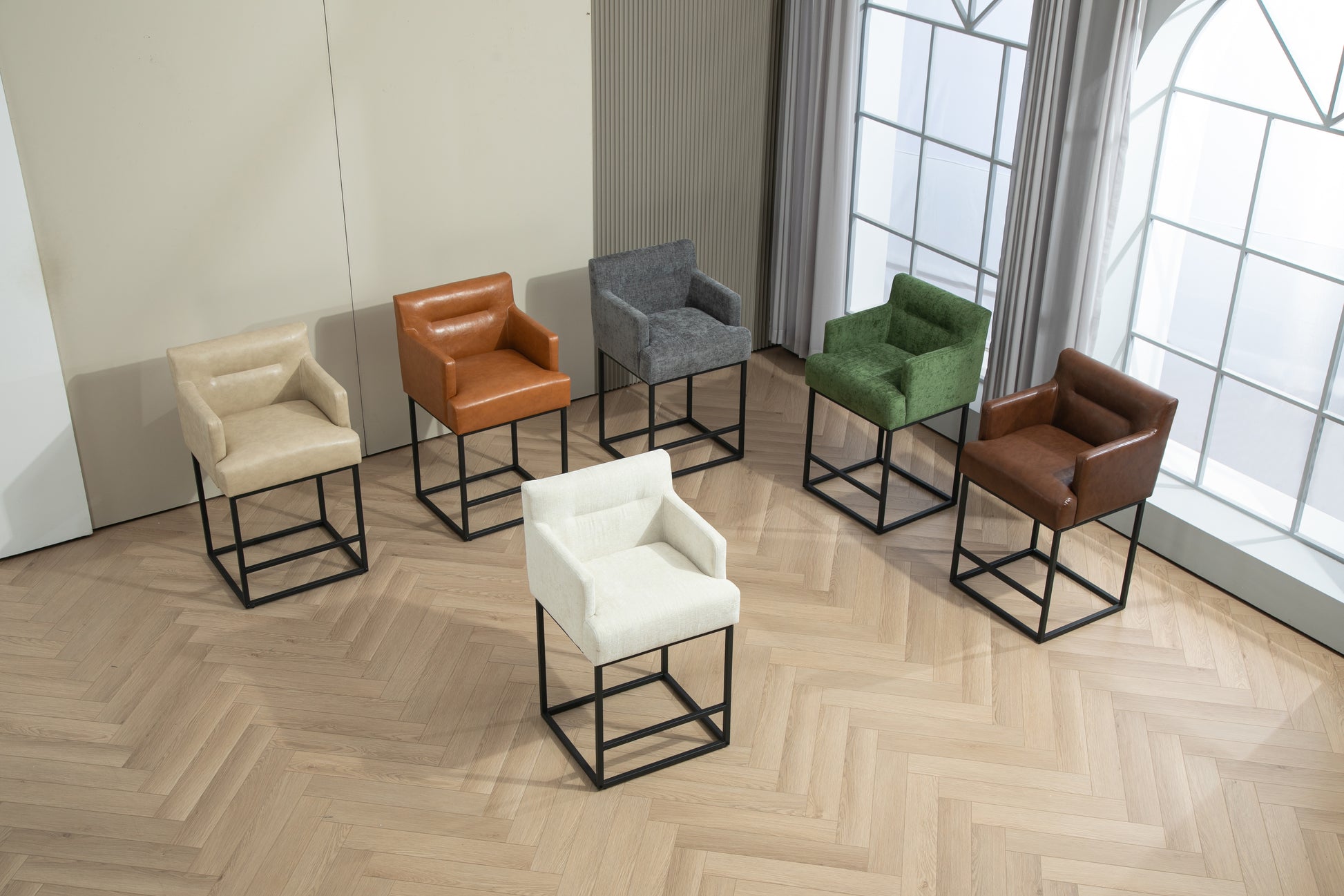 Coolmore Counter Height Bar Stools Set Of 2, Modern Square Bar Stool With Back, Black Metal Frames, Upholstered Bar Stools For Kitchen Island, Pub, Club Brown Pu Brown Pu Primary Living Space Foam Pu