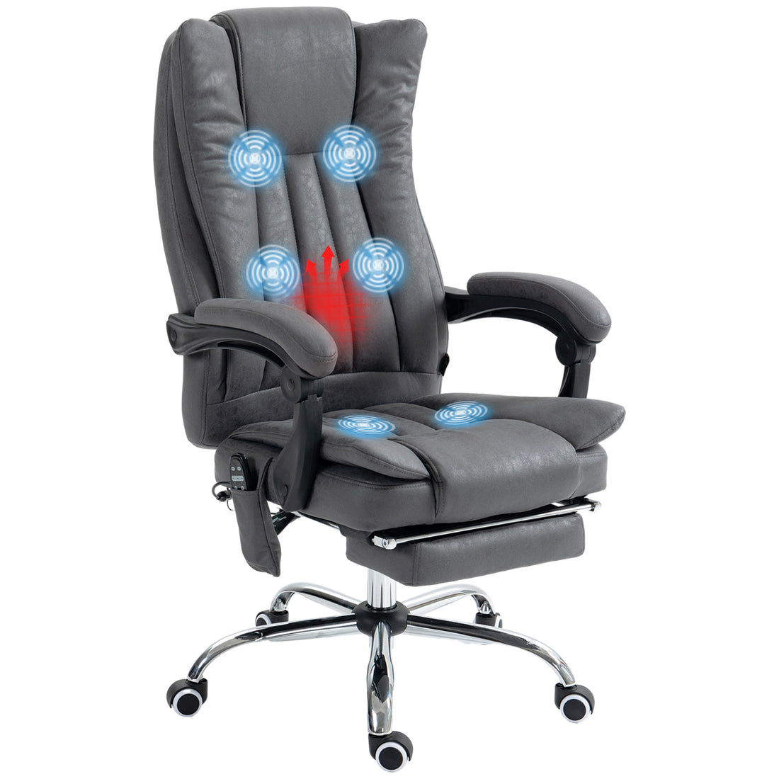 Vinsetto Microfiber Office Chair, High Back Computer Chair With 6 Point Massage, Heat, Adjustable Height And Retractable Footrest, Dark Blue Rock Grey Polyester