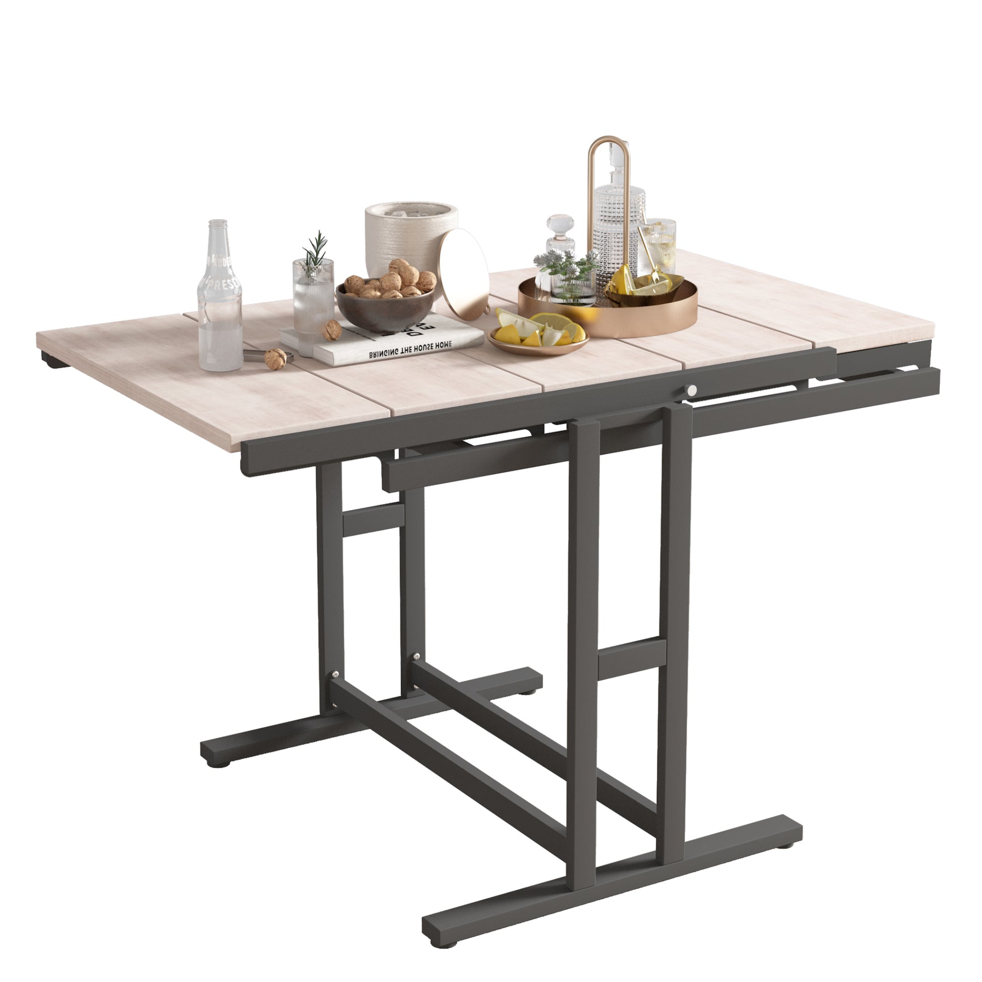 Vintage White Solid Mahogany Wood Multifunction Convertible Dining Table,Free Switch Space Saving Table, Shelf For Dining Room Or Kitchen White Vintage Seats 6 Dining Room Vintage Mahogany Rectangular Desk Polished Rectangular Solid Wood T Shape