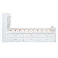 Twin Size Wooden Bed With Storage Headboard With Outlets, Extendable Bed With Twin Size Trundle With Three Storage Drawers,White Twin White Wood
