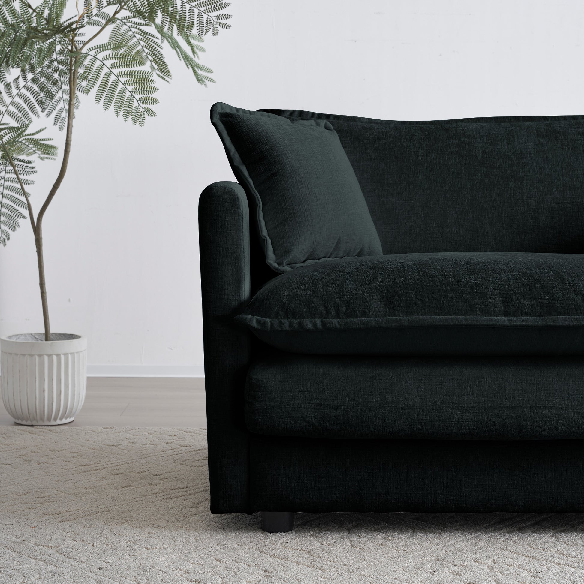 Comfy Deep Single Seat Sofa Upholstered Reading Armchair Living Room Chair Black Chenille Fabric1 Toss Pillow Black Chenille 1 Seat