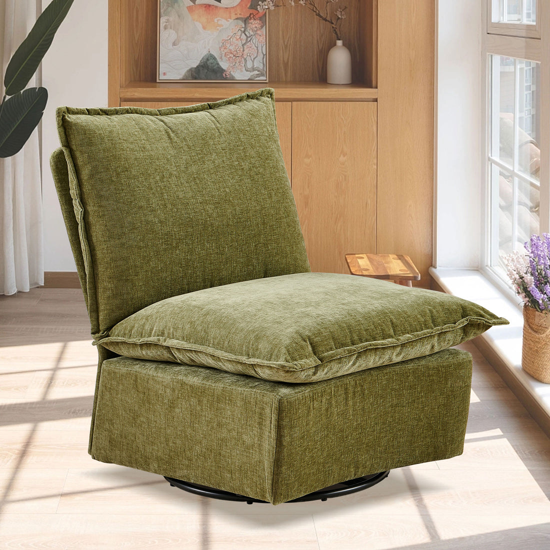 Detachable Green Chenille Single 360 Swivel Rocking Rocker,360 Swivel Sofa Chair & Single Sofa Lounge, Comfortable Seating For Living Room & Bedroom,Green Sofa 1Pc Green Primary Living Space Modern Foam Chenille
