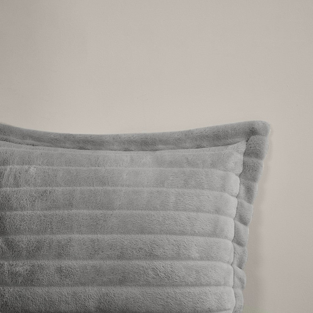 Faux Fur Comforter Set King Grey Polyester
