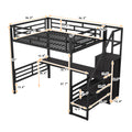 Full Size Metal Loft Bed With Desk, Storage Staircase And Small Wardrobe, Storage Stairs Can Be Installed Left And Right,Black Full Black Metal