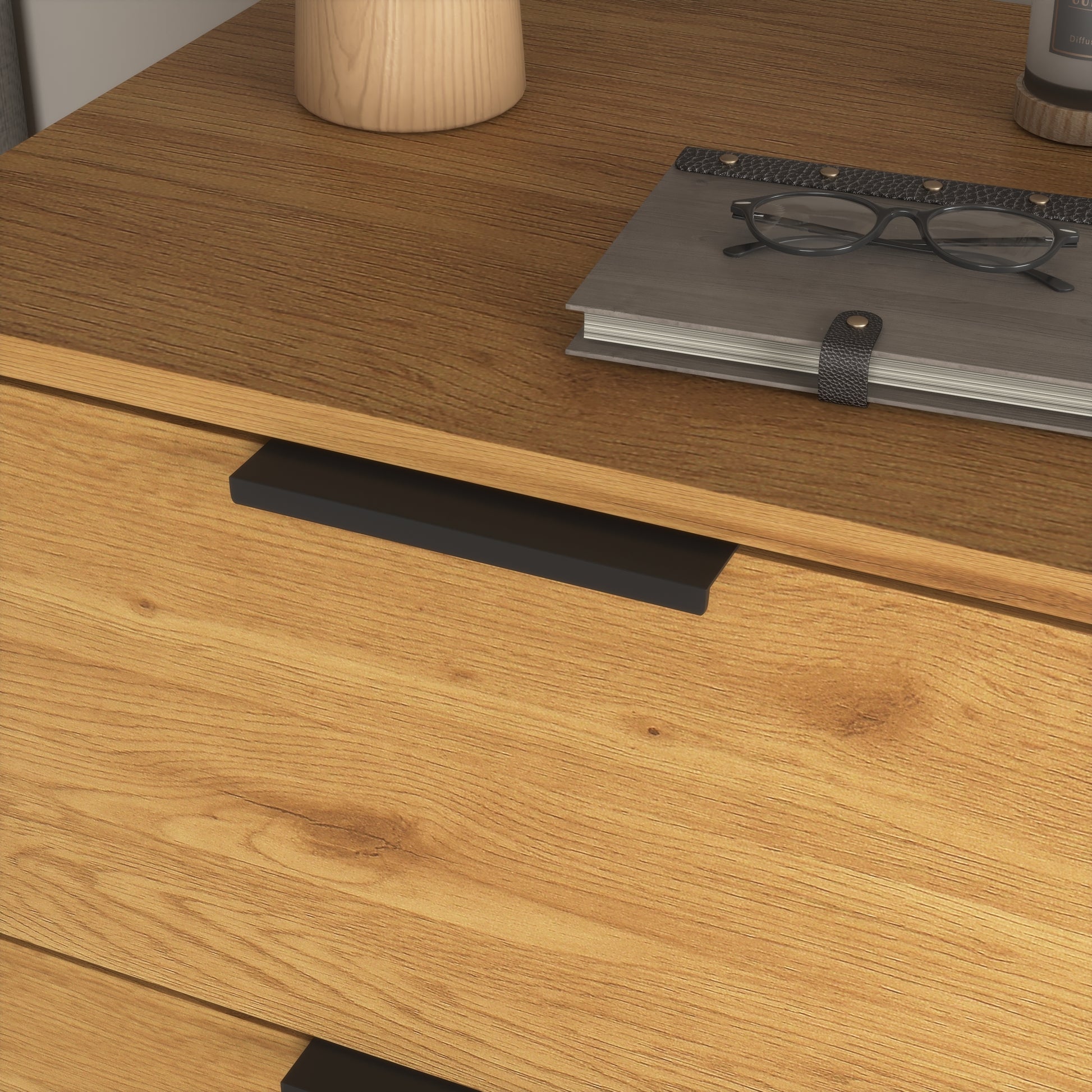 Storage Cabinet With 3 Drawers & Adjustable Shelf, Mid Century Cabinet With Door, Accent Cabinet For Living Room, Home Office, Entryway, Natural Wood Color Natural Wood Particle Board