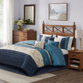 Embroidered 7 Piece Comforter Set Navy King King Navy Polyester