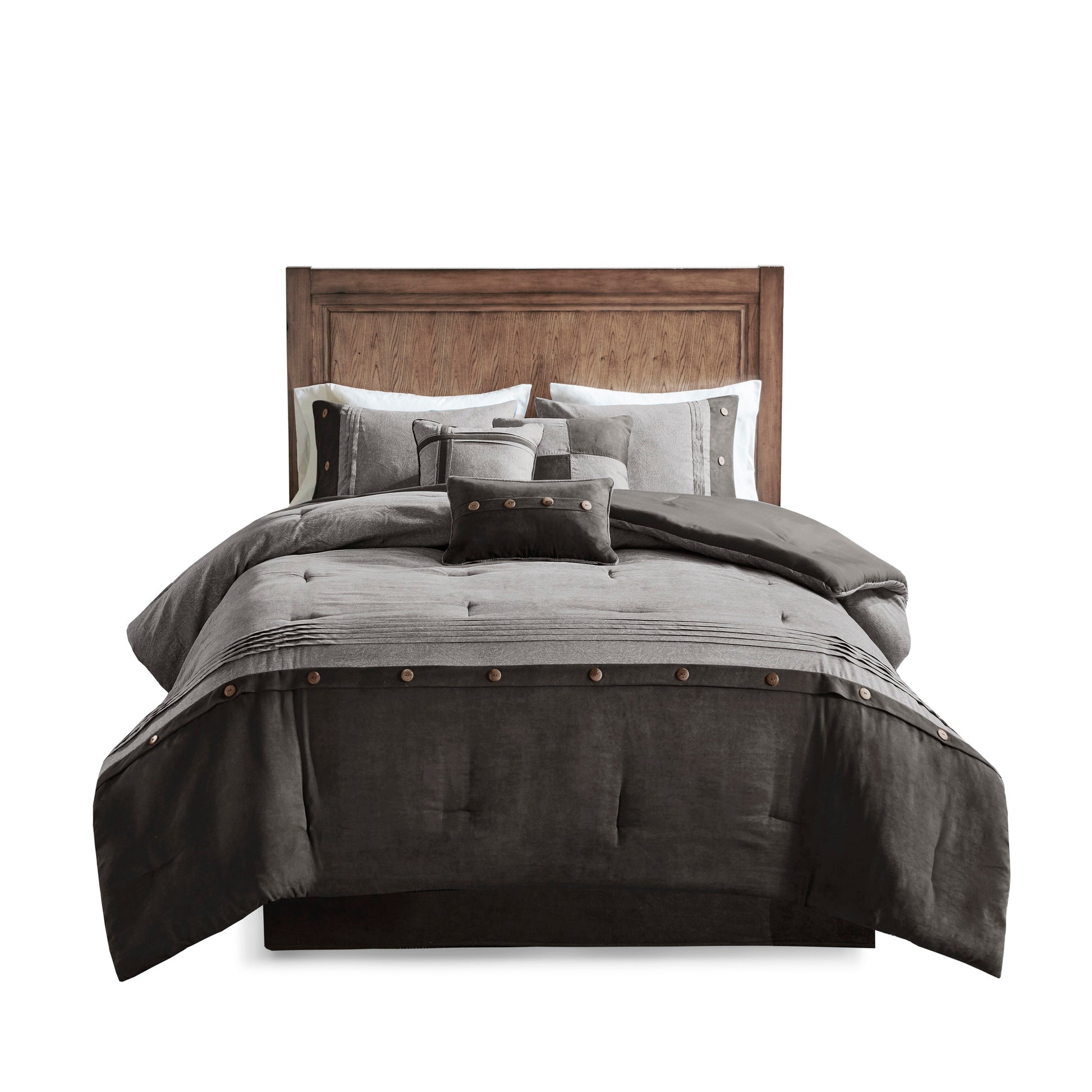 7 Piece Faux Suede Comforter Set Grey Cal King California King Grey Polyester