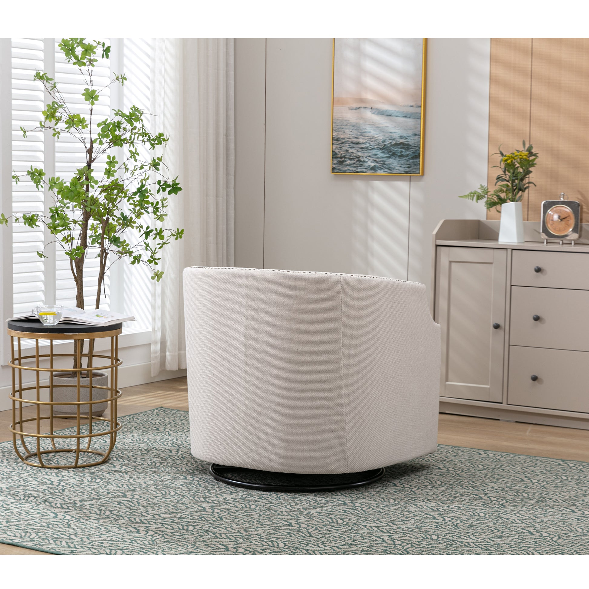 Coolmore Swivel Chair Living Room Chair Beige Foam Linen