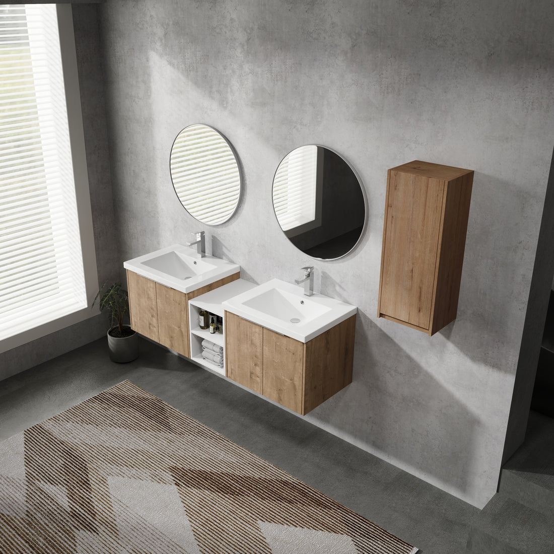 60" Wall Mounted Bathroom Vanity With Sink And Side Cabinet, Soft Close Doors,00112Imox1 0624Imox2 0612Gwh Combination Cabinet Kd Packing Imitative Oak Bathroom Modern Plywood Plywood