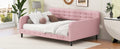 Full Size Upholstered Tufted Daybed With 4 Support Legs, Pink Box Spring Not Required Full Pink Wood Bedroom Daybeds Linen Upholstered