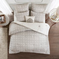 6 Piece Embroidered Cotton Reversible Comforter Set Ivory King Cal King King Ivory Polyester