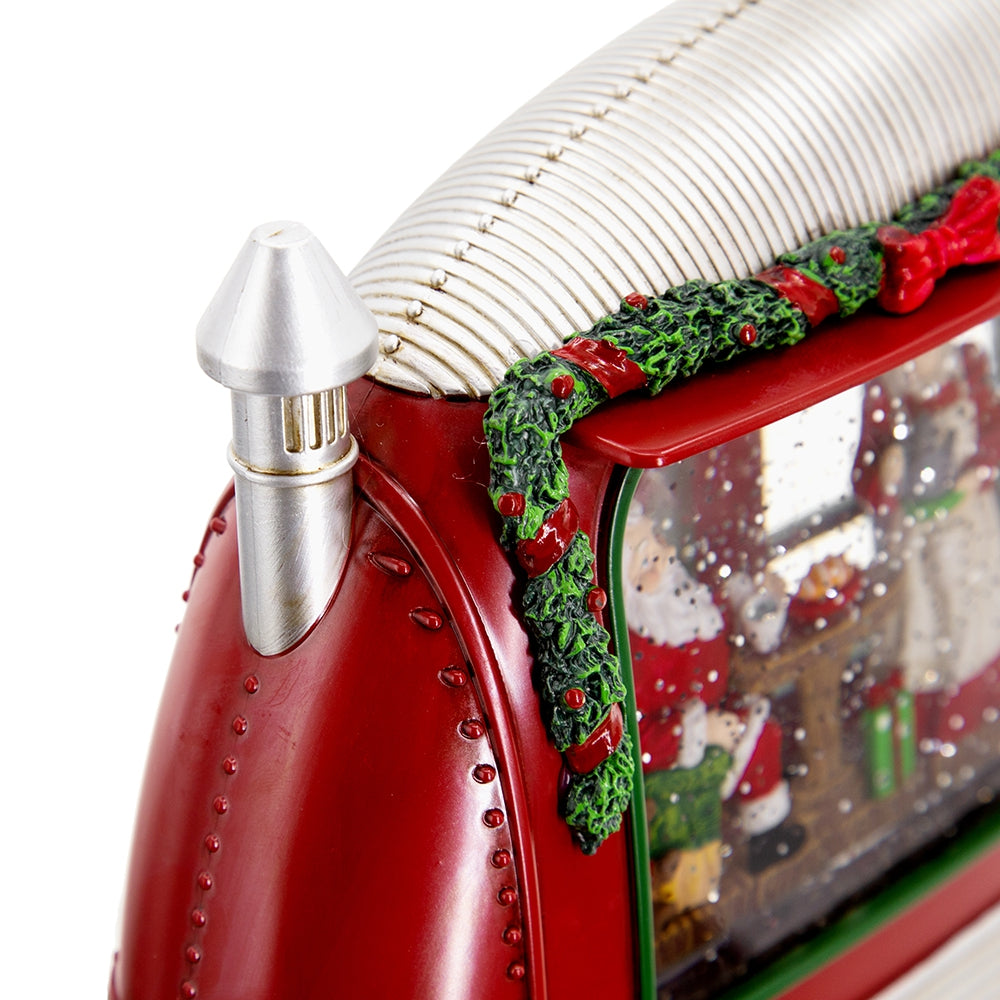 11.3X4.4X8"H Christmas Plastic Resin Camper With Mr & Mrs Santa Tea Time Led Water Spinning 2 Way Switch, 3*Aa Required Red Plastic