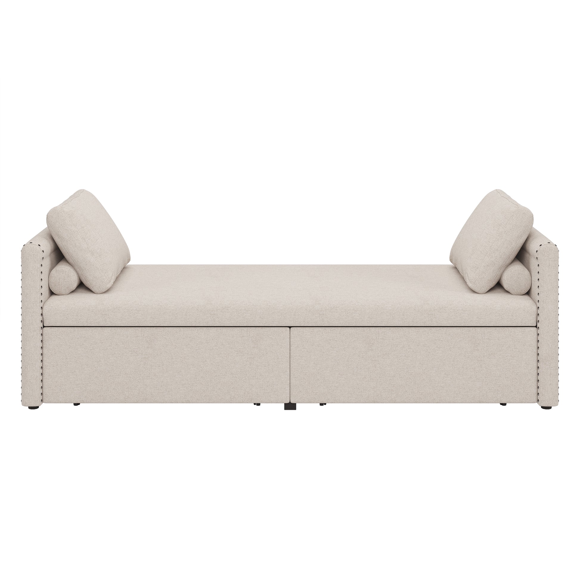 Modern Upholstered Chaise Lounger Daybed Small Single Daybed With 2 Drawers, No Mattress Needed, Perfect For Living Rooms & Home Office, Linen Fabric, Beige Beige Linen