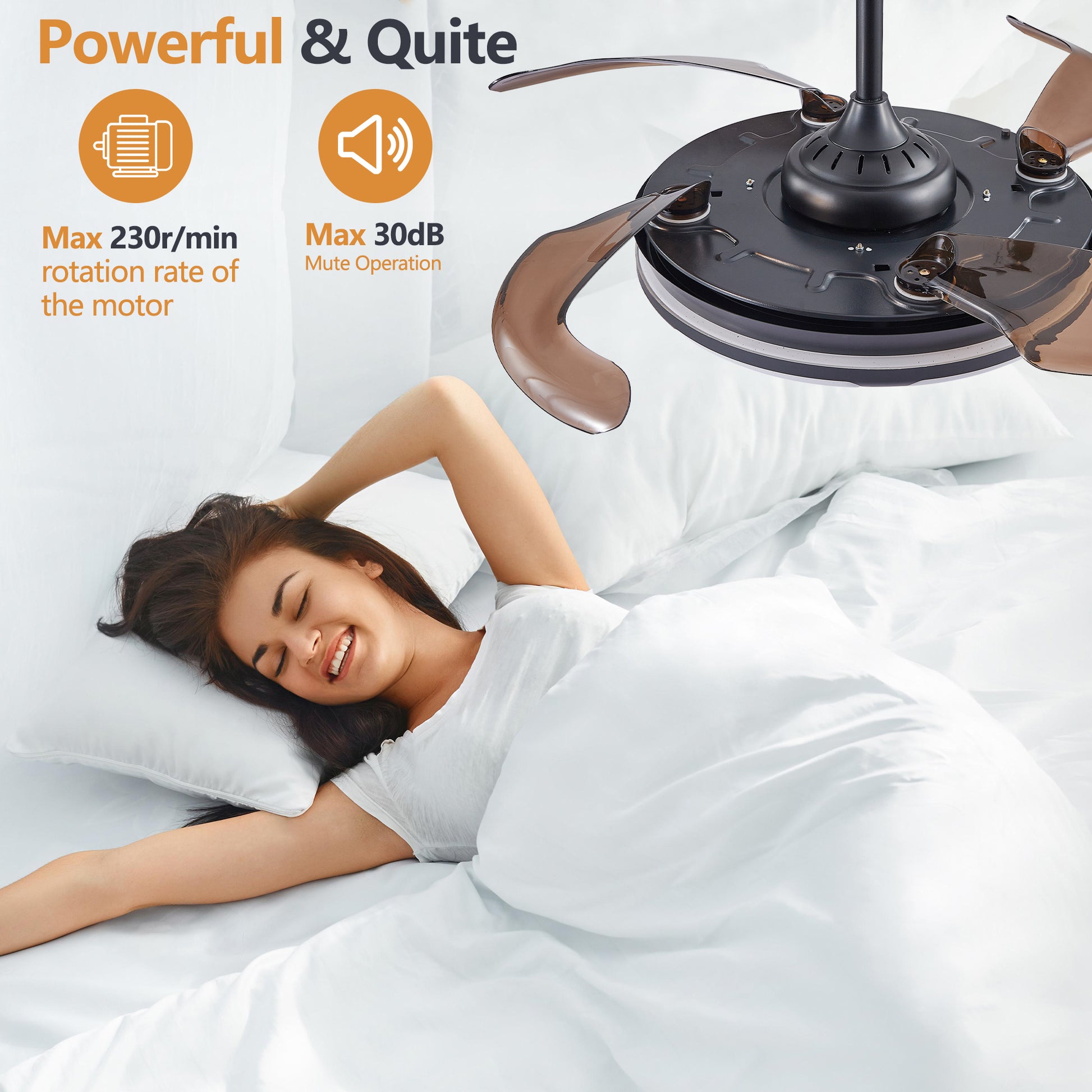 Modern Minimalist Invisible Ceiling Fan Light Retractable Fan With Led Fixtures For Living Room, Bedroom And Dining Room Black Acrylic Iron