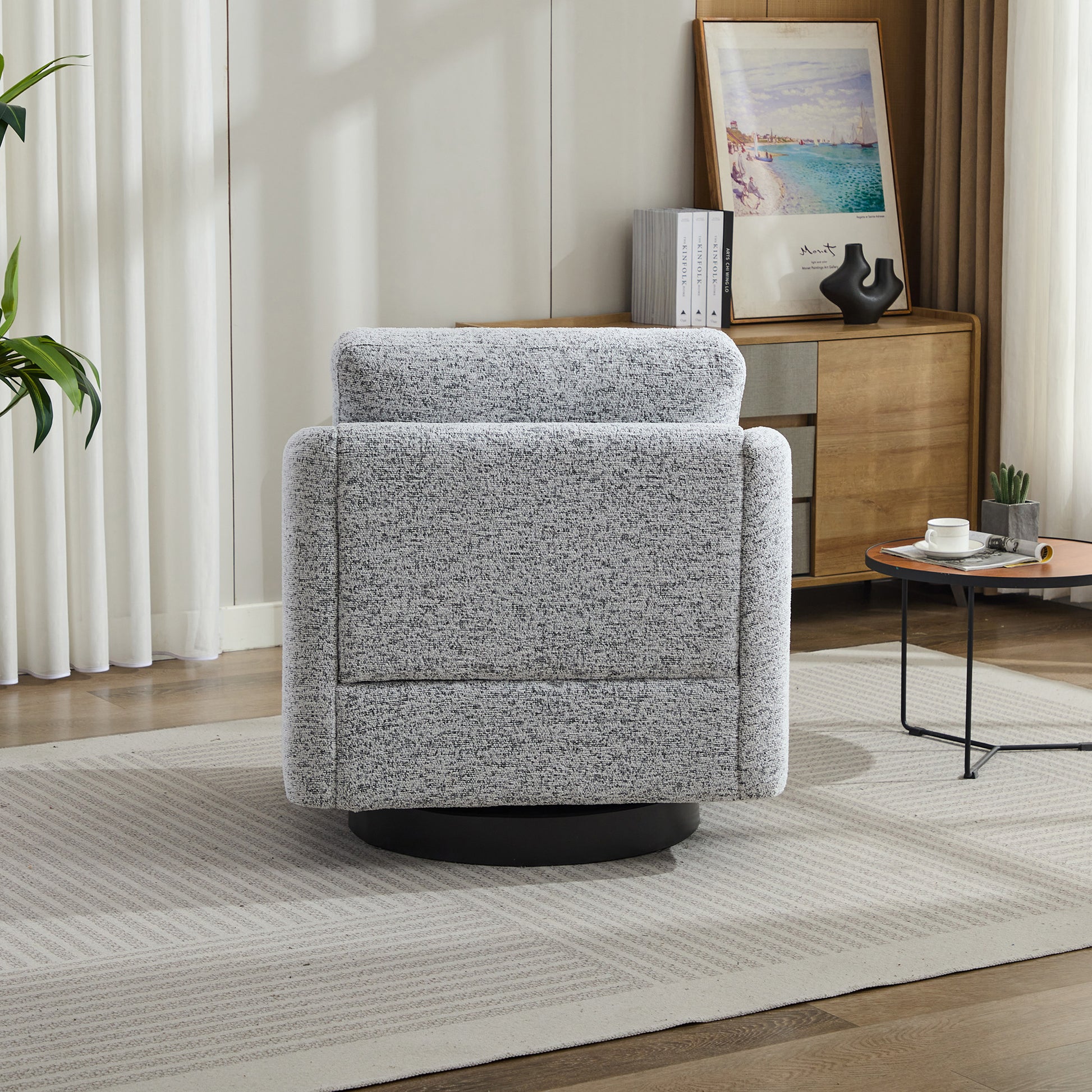 31.5"W Swivel Accent Chair And Comfy Round Accent Single Sofa Chair, 360 Degree Club Chair, Lounge Armchair For Living Room,Bedroom.Nursery.White Black Chenille White Black Chenille