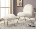 Contemporary Glam White Gold Fabric Faux Fur 1Pc Ottoman Upholstery Living Room Ottoman Seat White Gold Primary Living Space White Classic,Contemporary Square Solid Wood