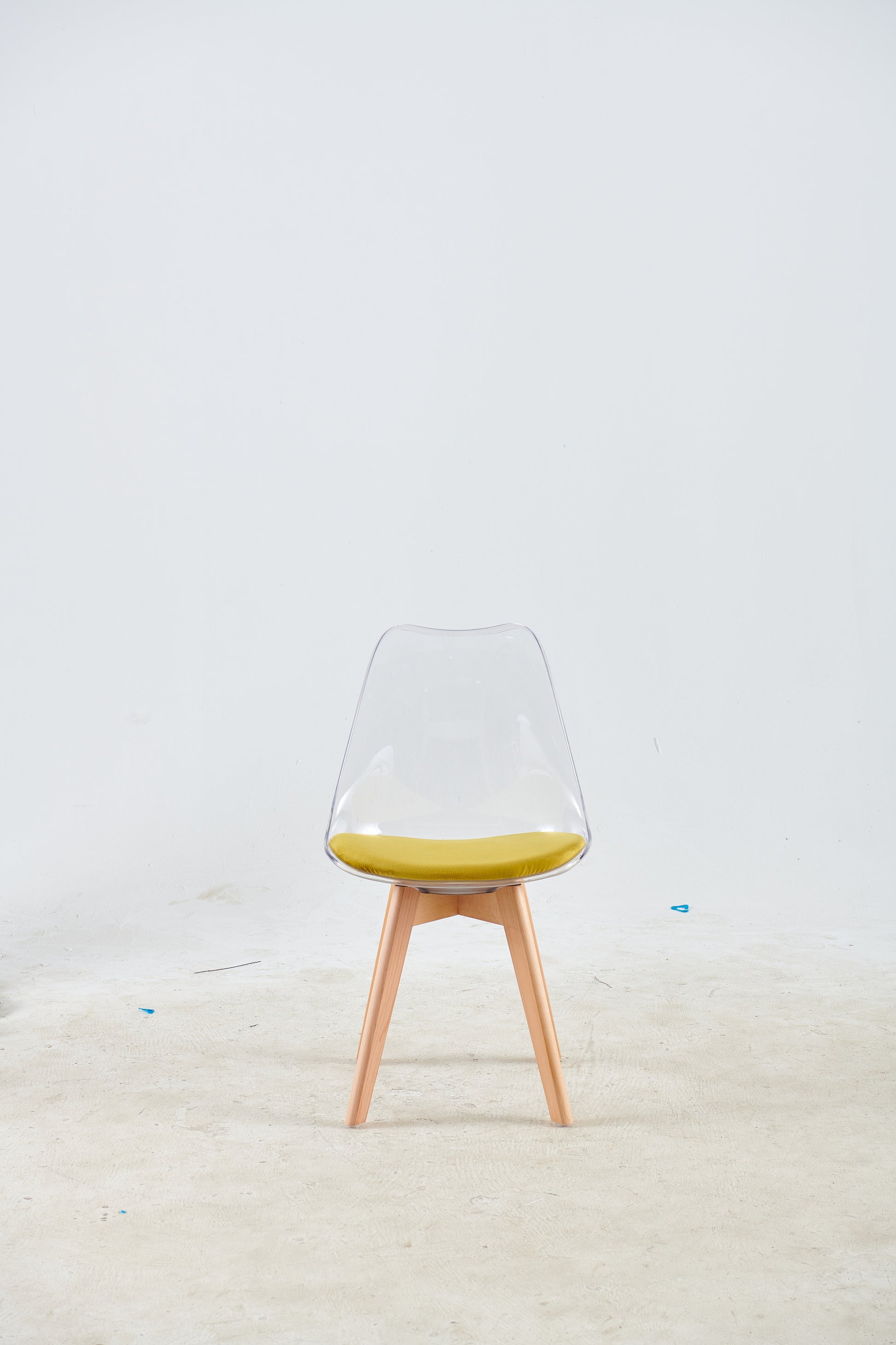 Wood Leg And Transparent Back Chair,Set Of 4,Dining Chair,Coffee Chair Transparent Wood Plastic