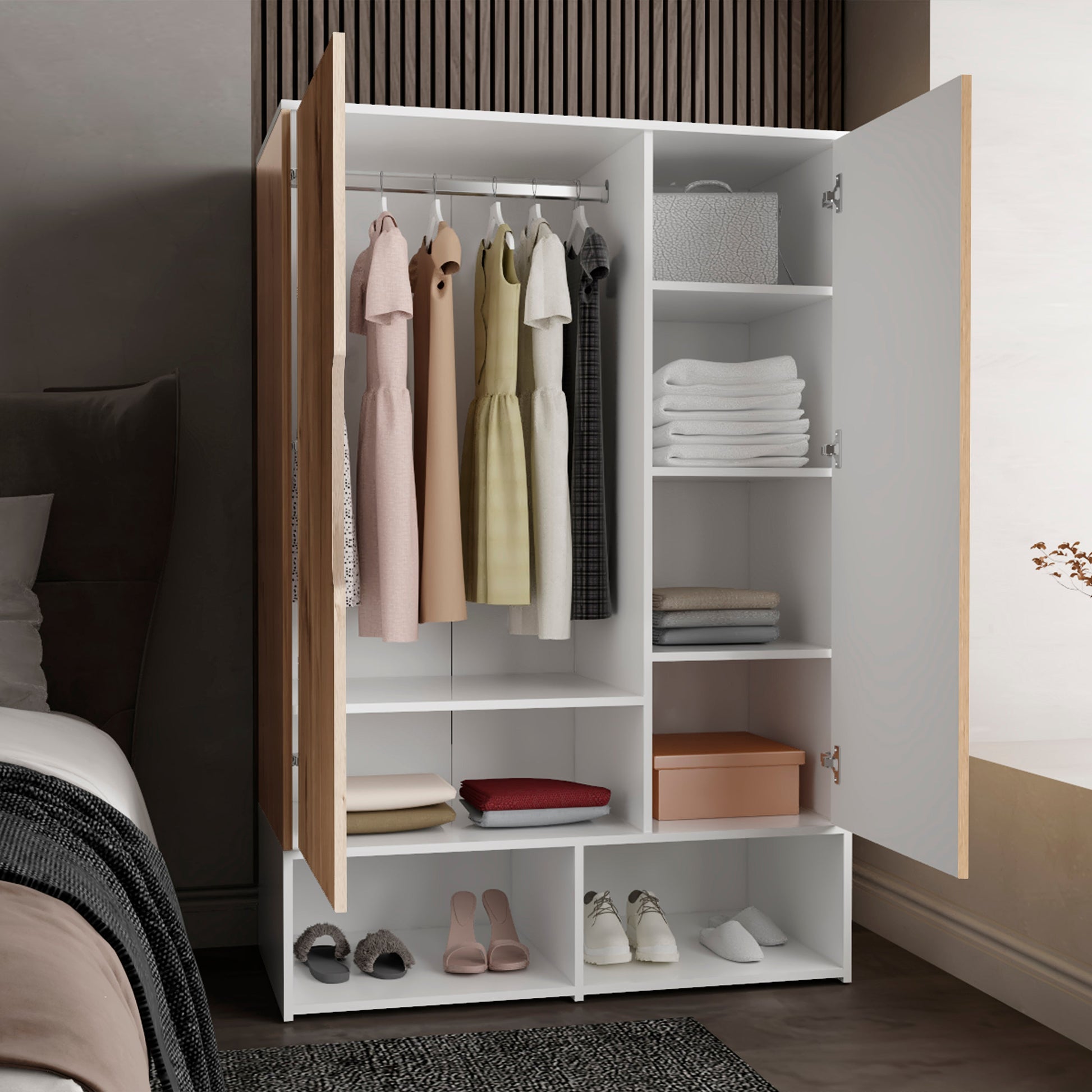 Logan 2 Shelf Armoire Light Oak And White Light Oak Bedroom Modern Particle Board