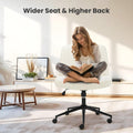 Criss Cross Chair With Wheels, Armless Legged Office Desk Chair, Comfy Swivel Rolling Vanity Chair, Ergonomic Fabric Modern Wide Seat Adjustable Home Office Chair White White Metal