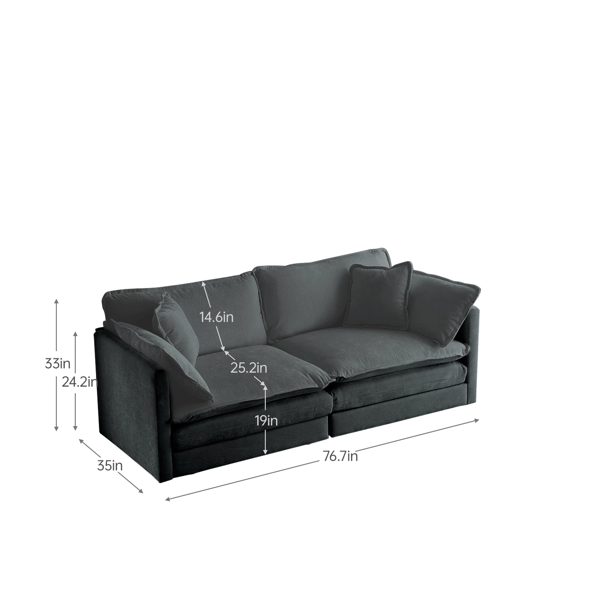 Modern Fabric Loveseat Sofa Couch For Living Room, Upholstered Large Size Deep Seat 2 Seat Sofa With 4 Pillows ,Gray Chenille Gray Chenille 2 Seat