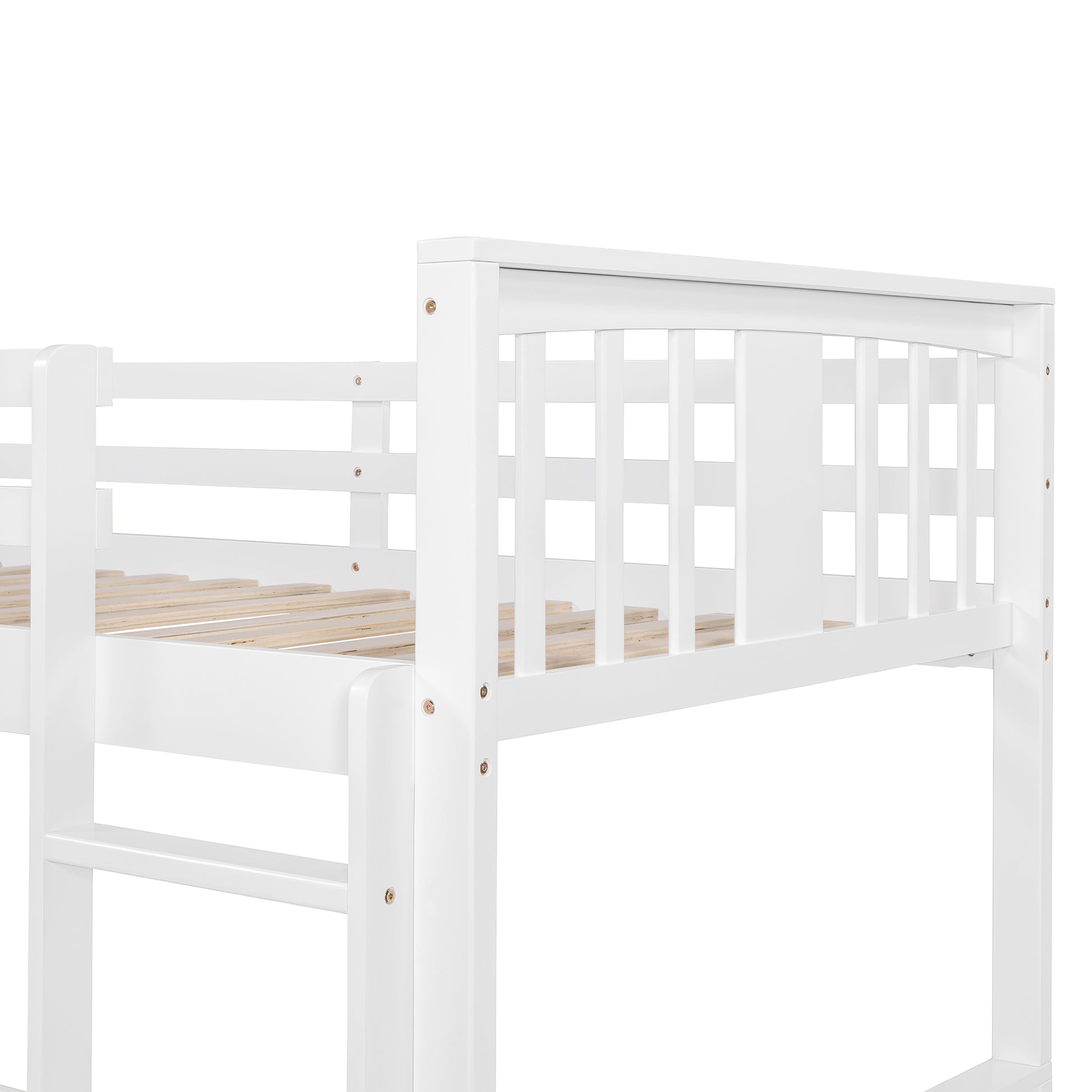 Twin Over Twin Bunk Bed With Slide And Ladder, White Old Sku:Lt000108Aak Twin White Plywood