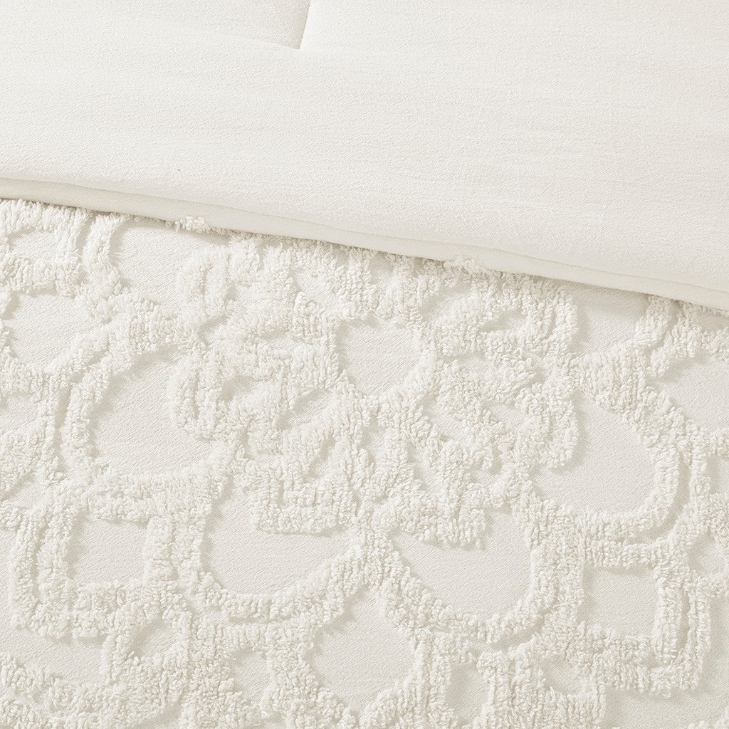 3 Piece Tufted Cotton Chenille Medallion Comforter Set Off White Full Queen Full Off White Cotton