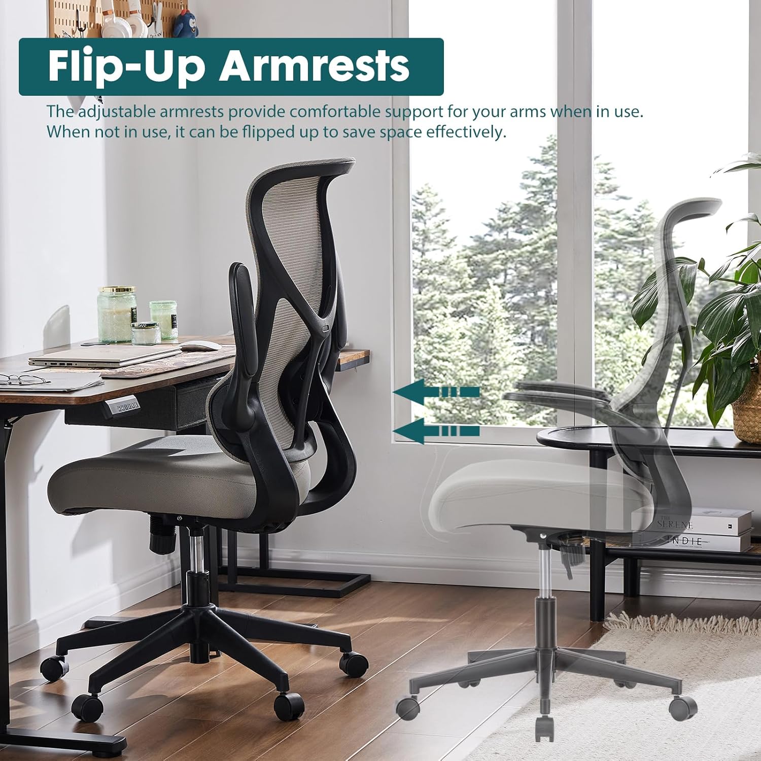 Ergonomic Computer Mesh Chair With Flip Up Armrests,Lumbar Support, Backrest For Home Office, Grey Grey Metal