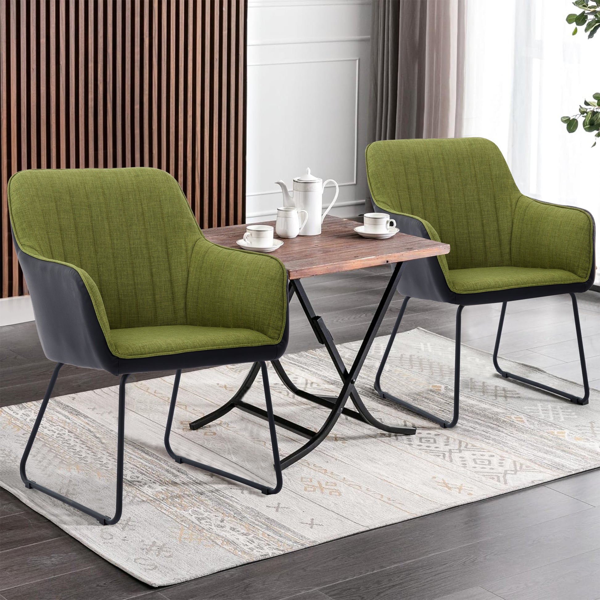 Ts Leisure Chair Dining Chair Dark Green Black Linen