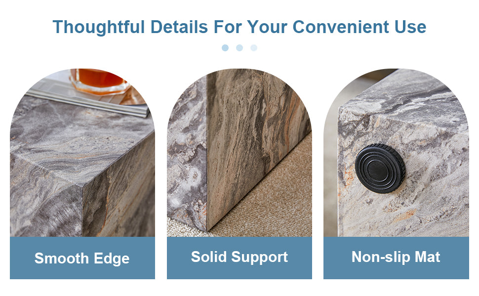 Elevate Your Living Space With This Modern Mdf Coffee Table, Which Showcases Gray Textured Patterns. It Is Characterized By Stylish Design. Grey Mdf