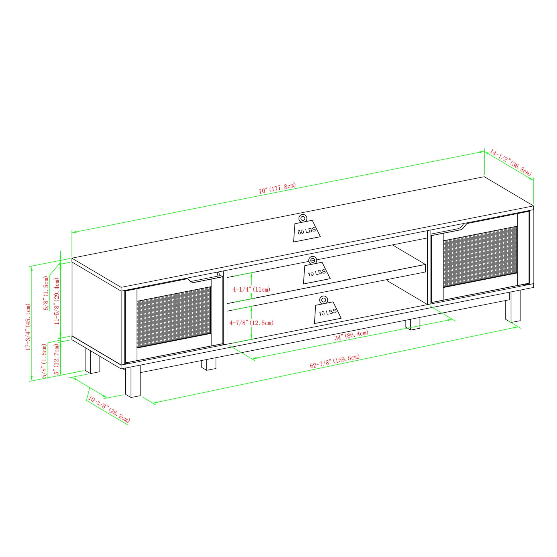 Modern Rattan Door Low Tv Stand For Tvs Up To 80 Inches Black Black 80 89 Inches Mdf Mdf