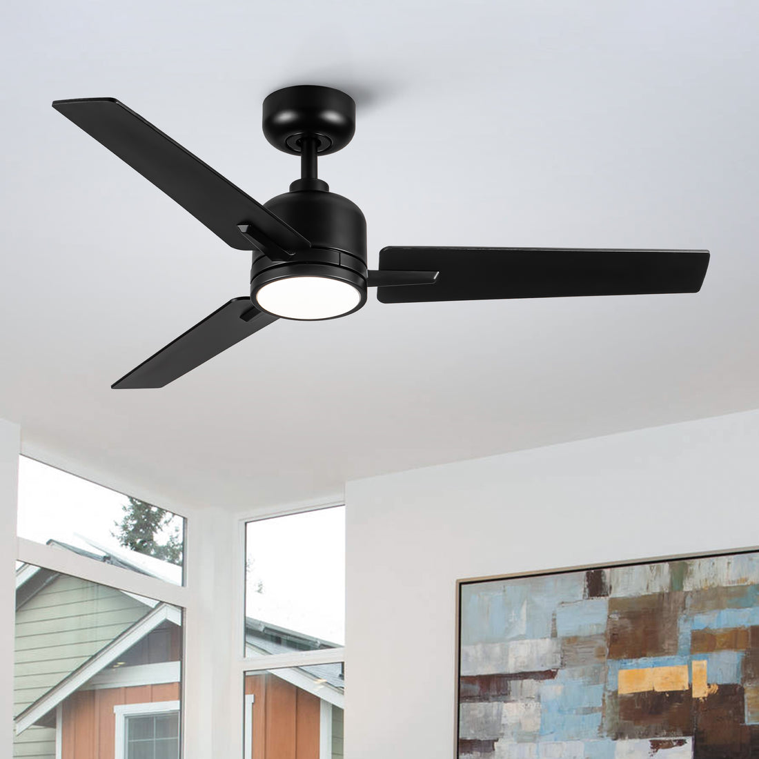 48" Black Lowe Profile Ceiling Fan With Light Black Plywood