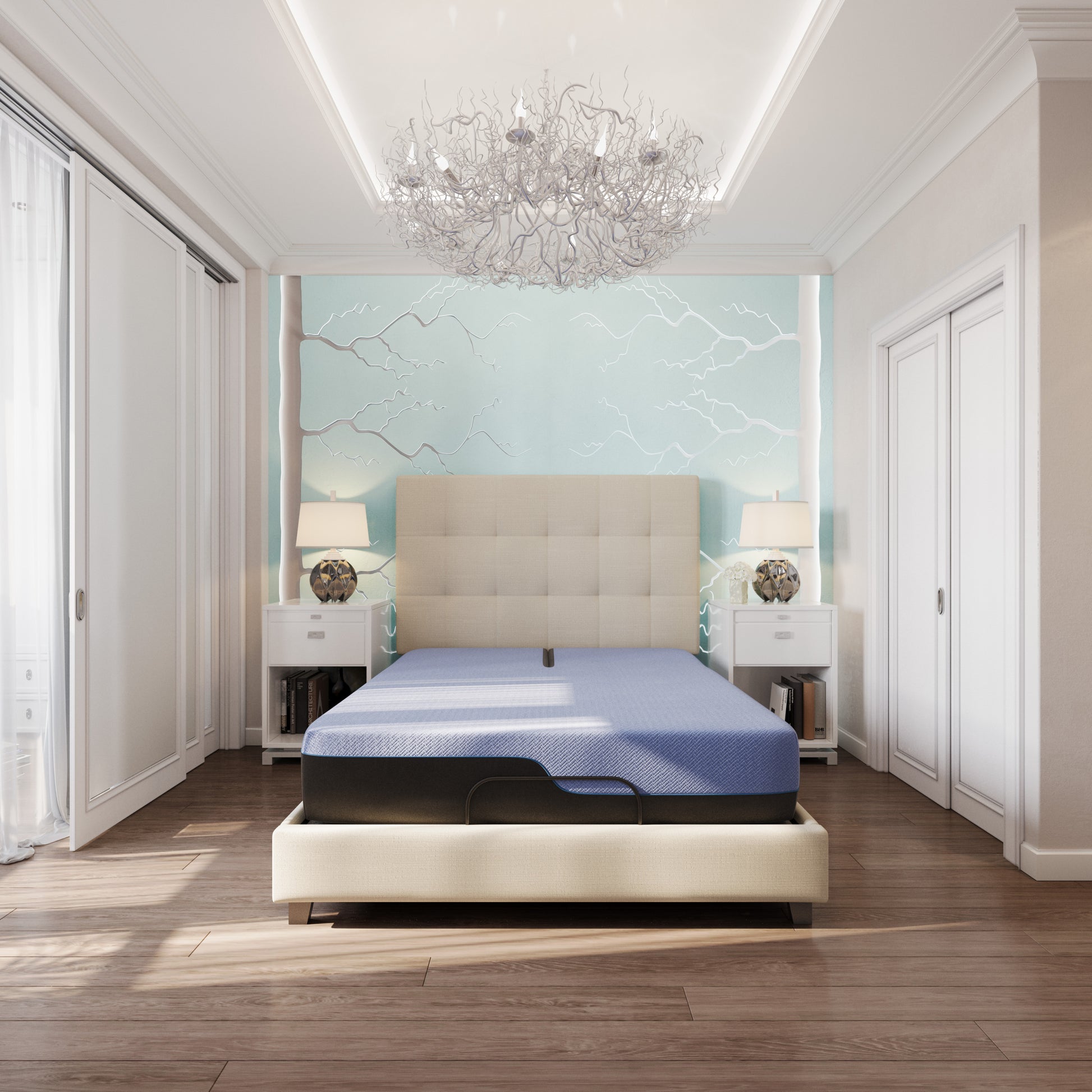 12 Inch Refresh Flex Head Hybrid Cooling Gelcare Memory Foam And Coil Adult Mattress, King Size Blue Bedroom Foam Spring