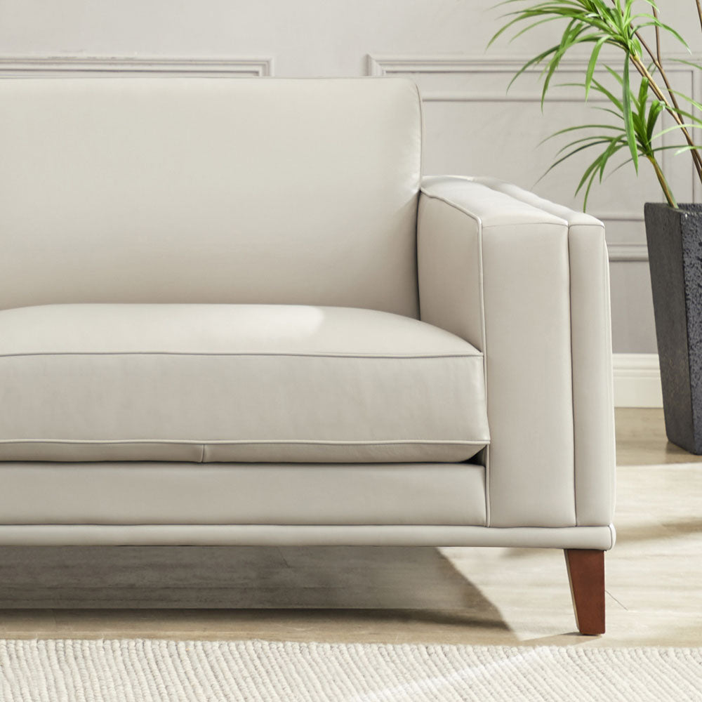 Lyon Leather Sofa Beige Down Filling Genuine Leather 2 Seat