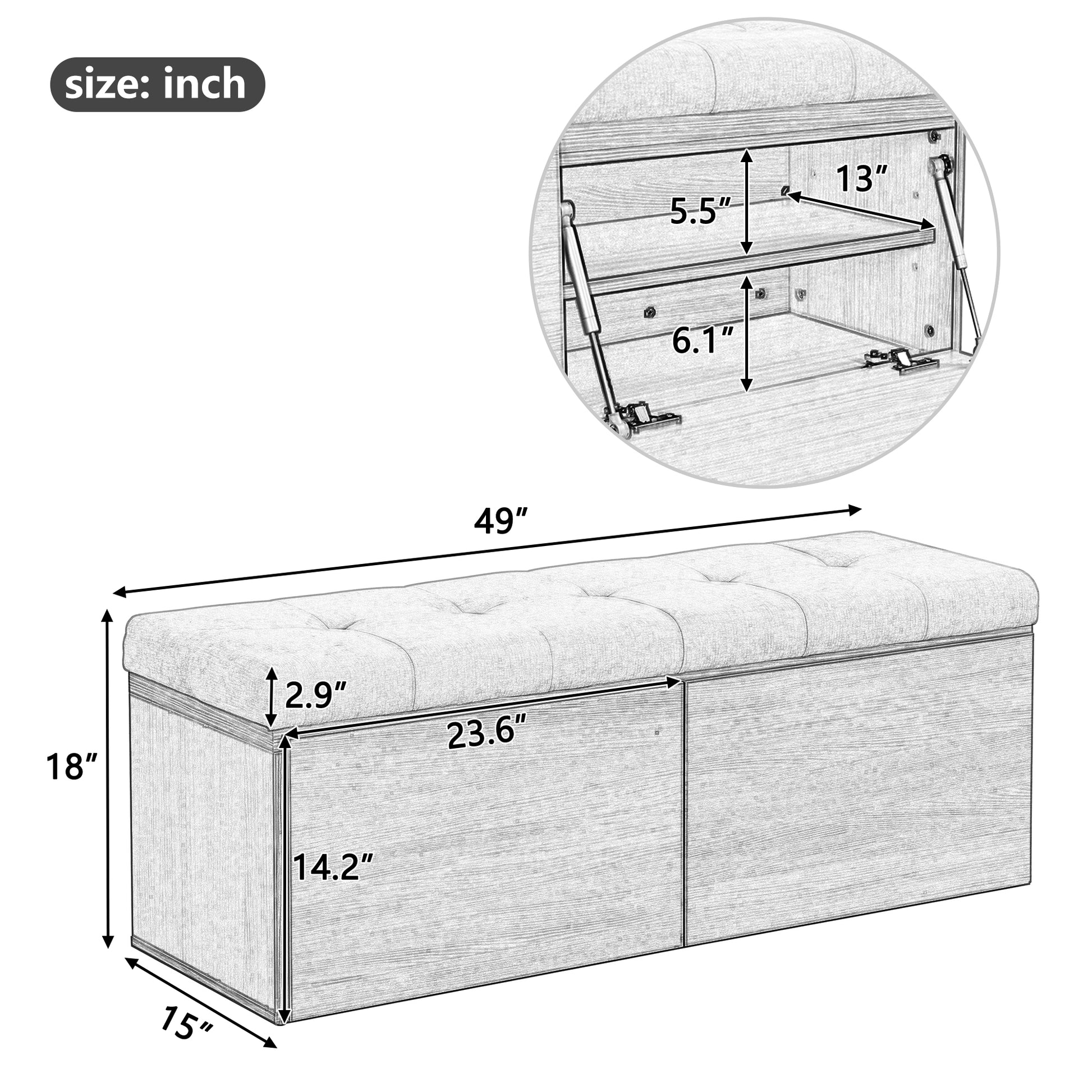 49" Shoe Storage Bench Entryway Shoe Cabinet Storage Ottoman With Padded Seat Cushion And Double Doors For Entryway, Hallway And Bedroom, Light Grey Cushioned Light Grey Chenille Solid Shoe Storage