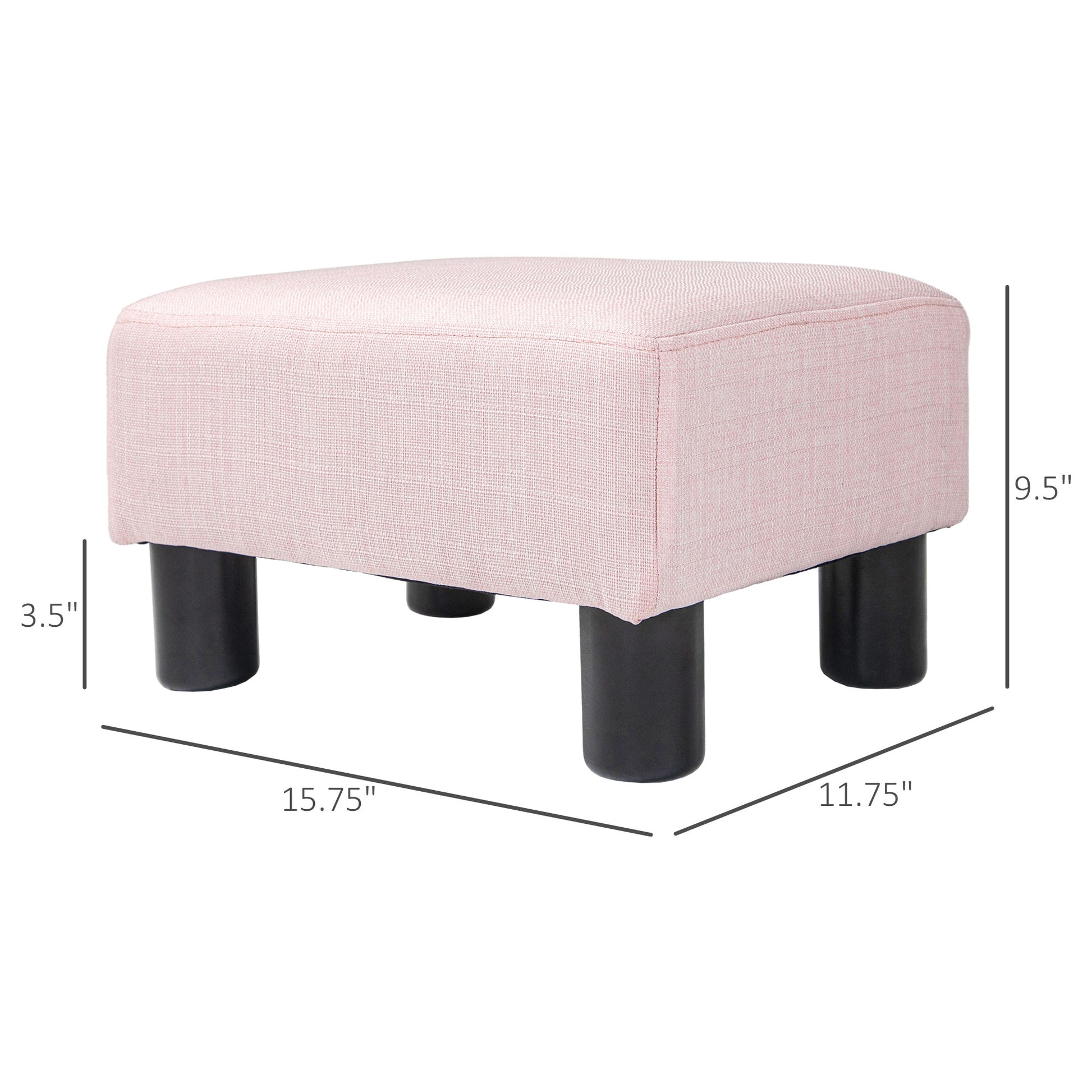 Homcom Ottoman Foot Rest, Small Foot Stool With Linen Fabric Upholstery And Plastic Legs, Cube Ottoman For Living Room, Pink Pink Linen