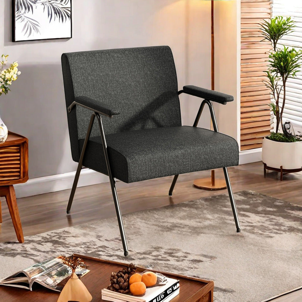 Fx P91 Bk Sofa Chair Modern Black Accent Chair With Metal Frame Stylish Upholstered Single Sofa, Perfect For Living Room, Bedroom, And Office Decor Temu Suitable Black Linen