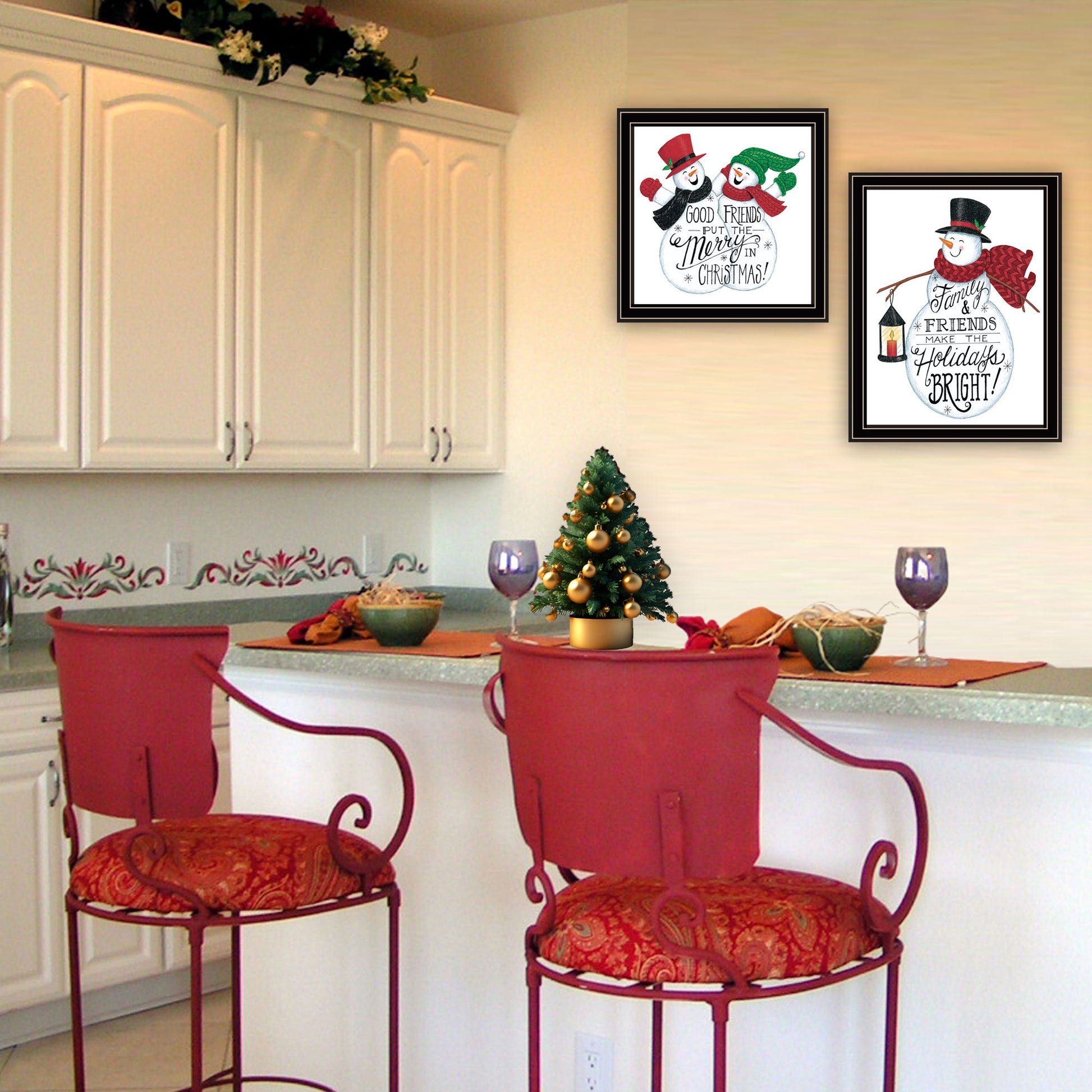 2 Piece Vignette Good Friends Snowman Black Framed Wall Art For Living Room, Bedroom Wall Art Print For Home Decor By Deb Strain Multicolor Wood Paper