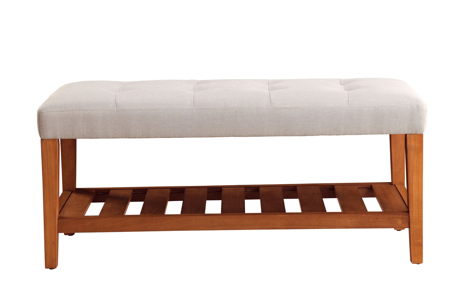 Charla Light Gray Fabric & Oak Finish Bench Gray Fabric,Synthetic Wood