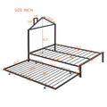 Full Size Metal Platform Bed With Twin Size Trundle,House Shaped Headboard Design, Black Full Black Metal