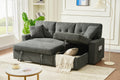 Sectional Sofa Bed L Shaped Sofa Couch Bed With Usb Port, Reversible Sofa Couch Sleeper With Pull Out Bed, Chaise With Storage, Pull Out Couch For Living Room Dark Gray Wood Fabric 3 Seat