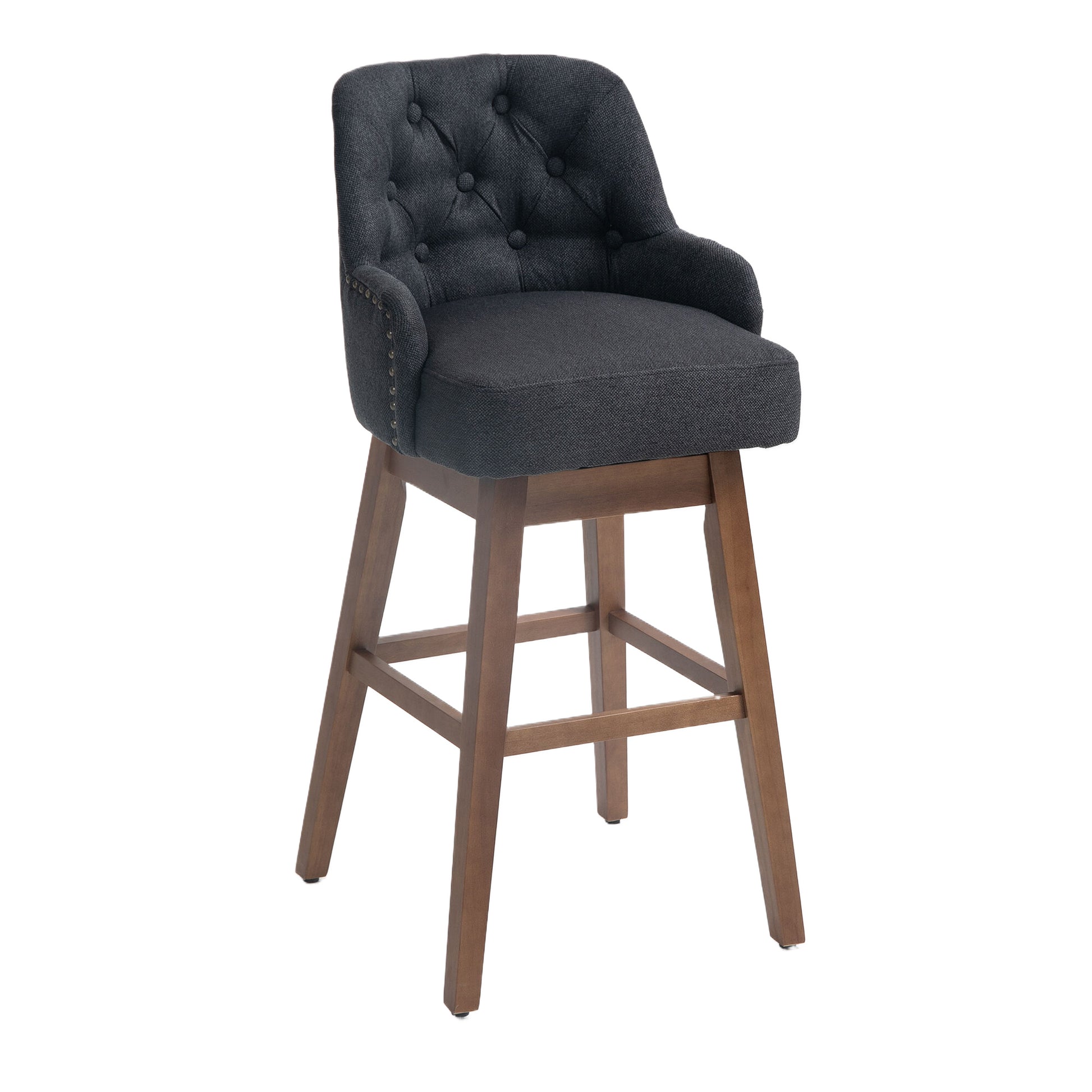 Coolmore Bar Stools Set Of 2 Counter Height Chairs With Footrest For Kitchen, Dining Room And 360 Degree Solid Wood Legs Swivel Bar Stools Set Of 2 Black Linen Black Foam Linen