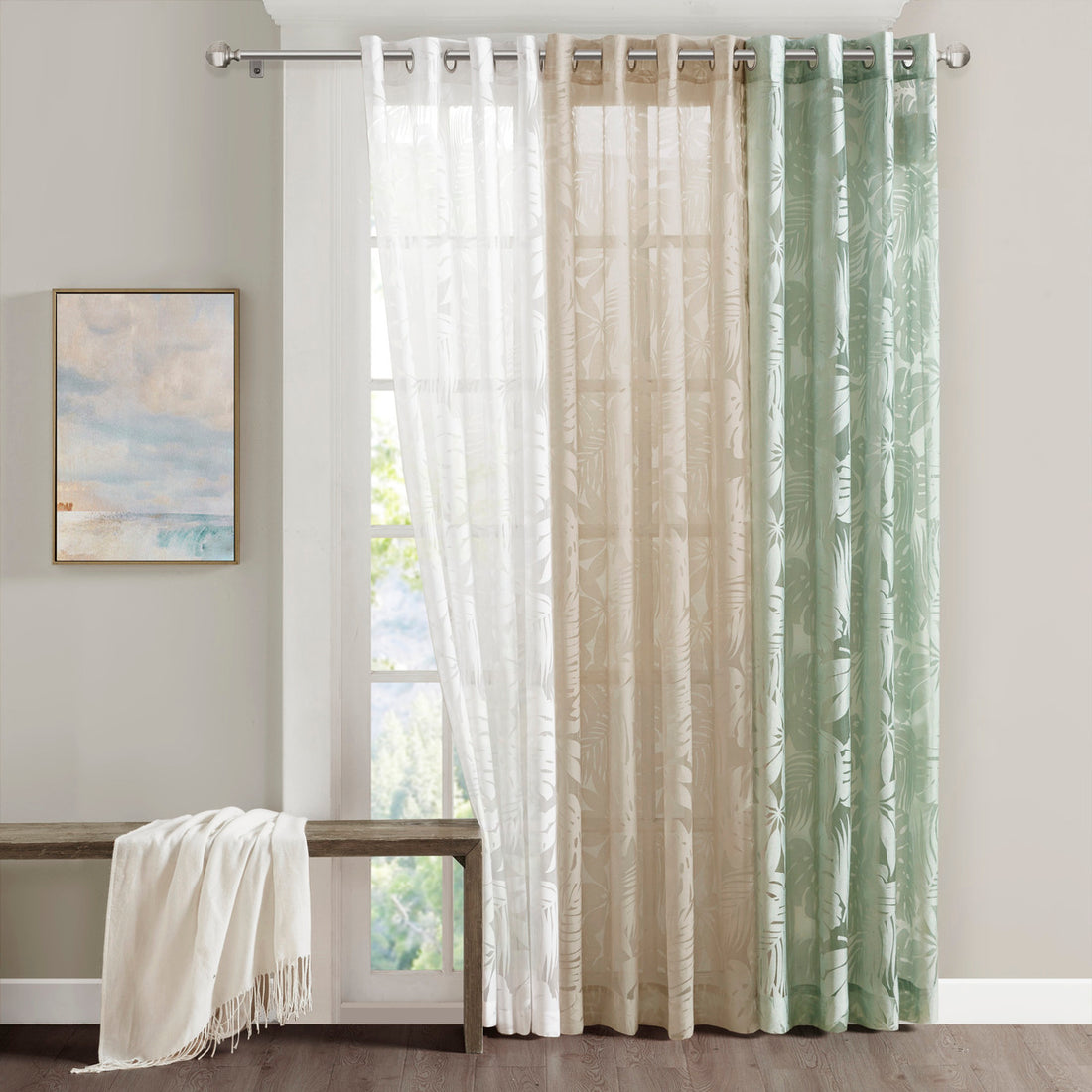 Palm Leaf Burnout Window Sheer Sage Green 50X95" Sage Green Polyester