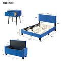 4 Pieces Bedroom Sets Queen Size Upholstered Bed Frame With Rivet Design,Nightstands And Tufted Storage Ottoman,Blue Box Spring Not Required Queen Blue 4 Piece Set Solid Wood Mdf