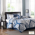 7 Piece Cotton Printed Comforter Set Indigo King King Indigo Polyester