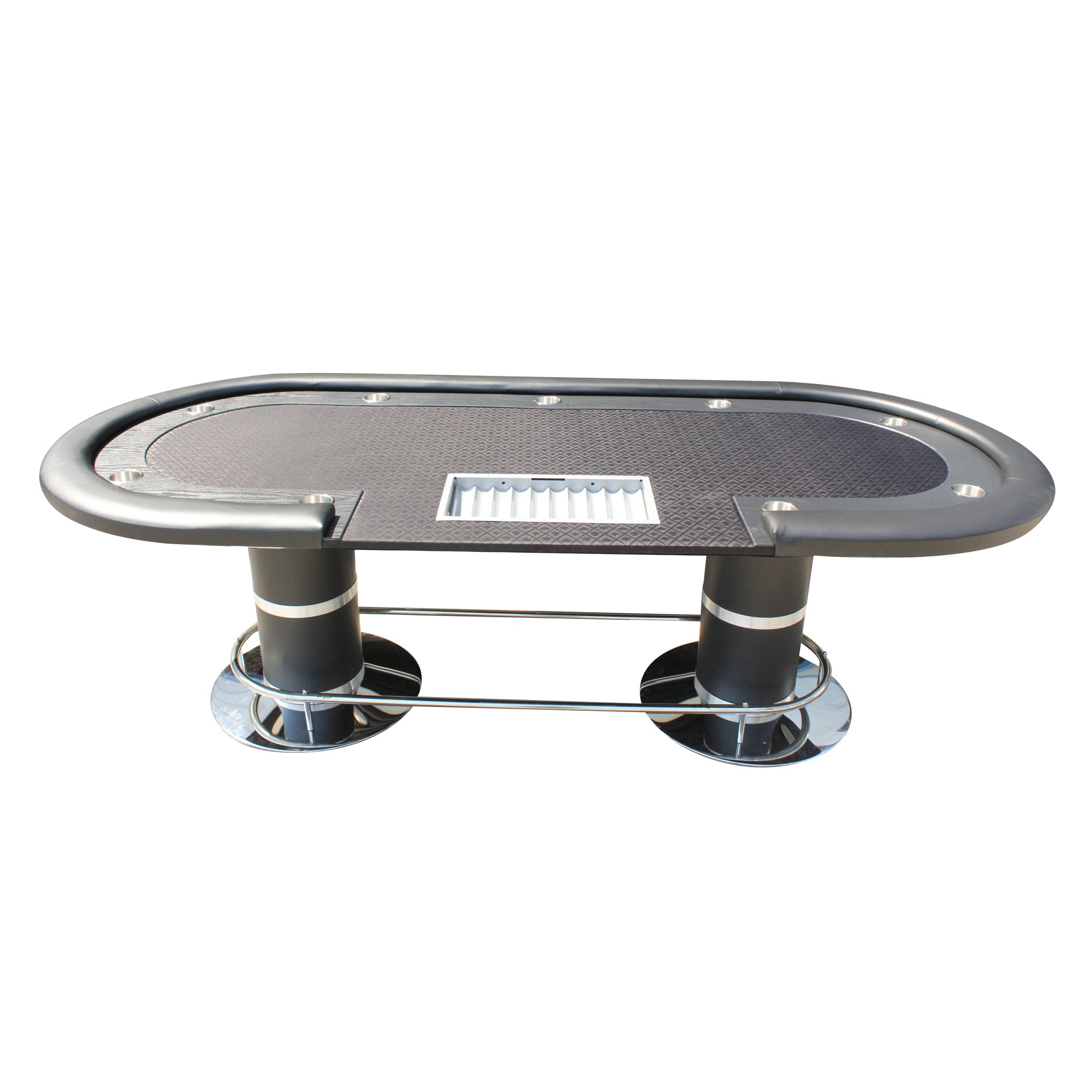 96" Poker Table For Casino Game Texas Holdem Oval Black Waterproof Felt With Racetrack Black Primary Living Space Modern Wood