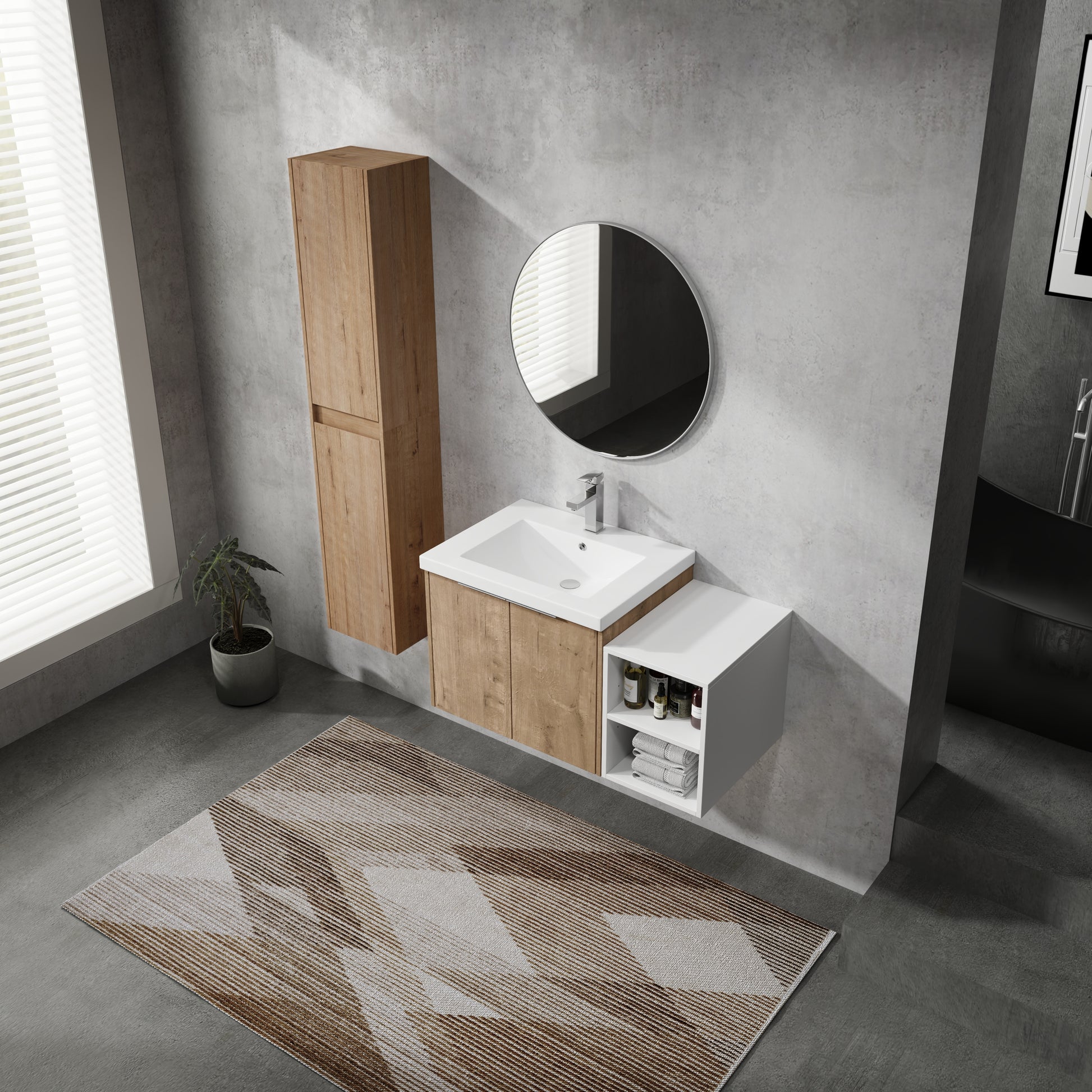 36" Wall Mounted Bathroom Vanity With Sink And Side Cabinet, Soft Close Doors,00112Imox2 0624Imo 0612Gwh Combination Cabinet Kd Packing Imitative Oak Bathroom Modern Plywood Plywood