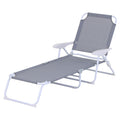 Outsunny Folding Chaise Lounge, Outdoor Sun Tanning Chair, 4 Position Reclining Back, Armrests, Metal Frame And Mesh Fabric For Beach, Yard, Patio, Gray Grey Metal