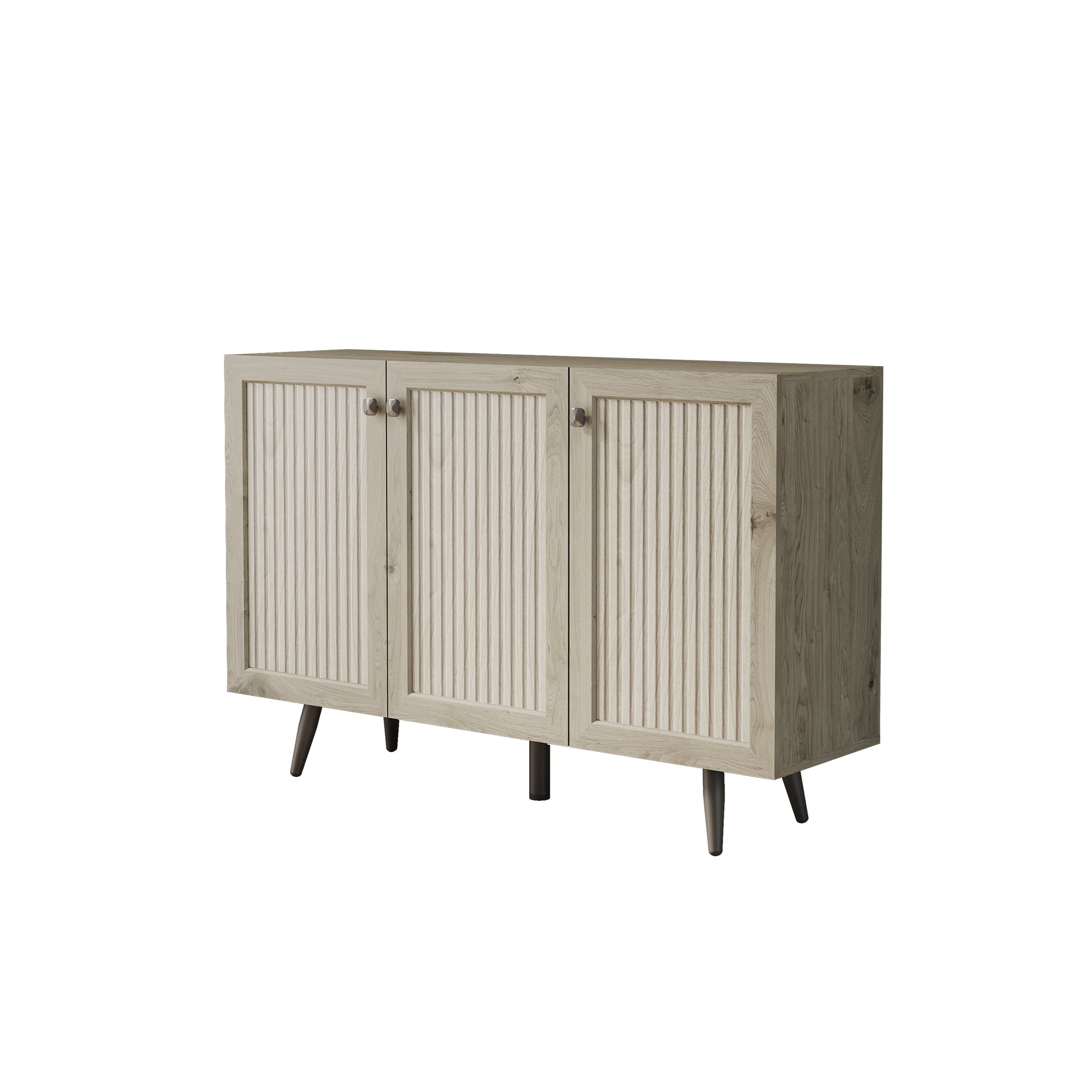 Storage Cabinet With Three Doors,Wood Sideboard Buffet Storage With Adjustable Shelf,Wood Coffee Bar Cabinet,Kitchen Buffet Cabinet Cupboard,46.85''W X 13.5''D X 30.7''H.Gray Gray Particle Board Mdf