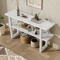 Retro Elegant Console Table With Marble Effect Top And Versatile Storage Solutions For Entryway And Living Room Antique White Antique White Solid Wood Mdf
